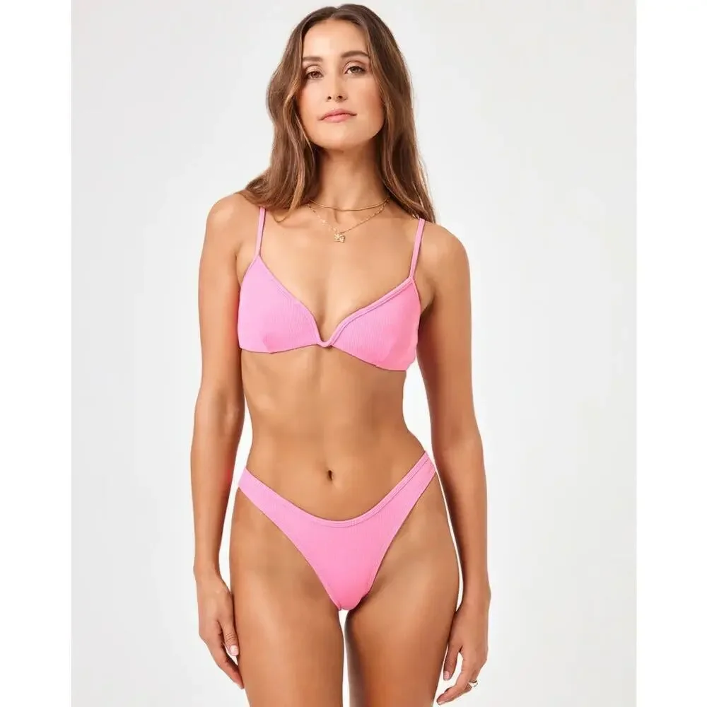 L*Space Helena Underwire Bikini Top Guava Pink Size Medium NEW With Tags!